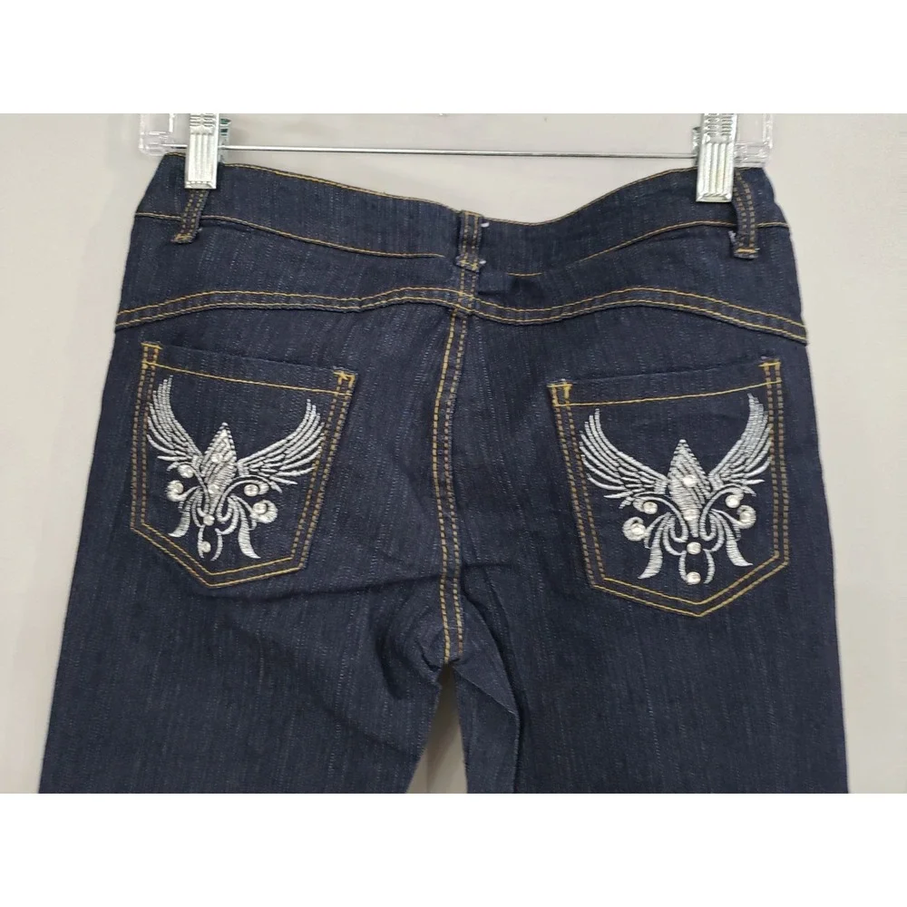 NEW Embroidered Rhinestone BONGO y2k vintage 90s flare jeans dark wash junior 15